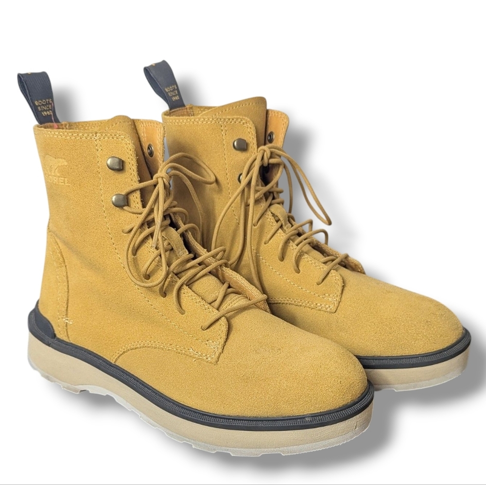 Sorel Hi Line Lace Up Waterproof Ankle Boots In Geo Yellow: Women's 8